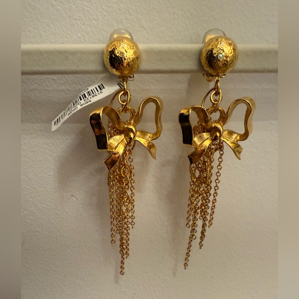 Jose & Maria Barrera Women's
24K Gold Plated Bow & Chain Dangle earrings 
NWT